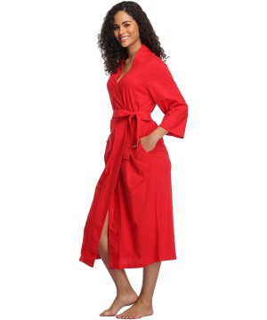 Robes Women's Soft Robes Long Bath Robes Cotton Kimonos Sleepwear Dressing Gown-Solid Color - 100% Cotton-red - CS194IXHQ37