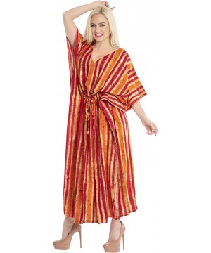 Nightgowns & Sleepshirts Women's One Size Kaftan Kimono Dresses Loungewear Cover Ups Drawstring - Pumpkin Orange_x1030 - C618...