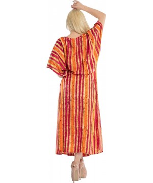 Nightgowns & Sleepshirts Women's One Size Kaftan Kimono Dresses Loungewear Cover Ups Drawstring - Pumpkin Orange_x1030 - C618...