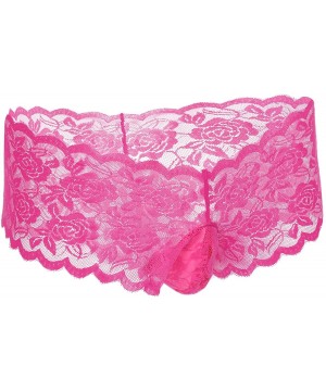 Briefs Men's Lace Sissy Pouch Panties Low Rise Sheer Bikini Briefs Girly Crossdress Underwear - Pink - CD198O6RIMQ