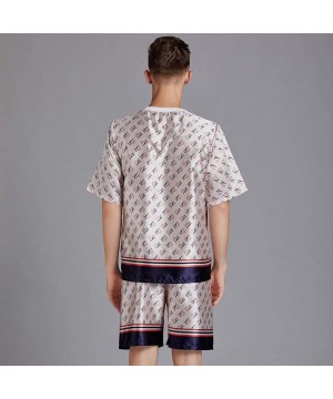 Sleep Sets Men's Printed Pajamas Set- Short Sleeve Tops Shorts- Round Neck Thin Loungewear Home Wear 2 Piece Set - Beige - CV...