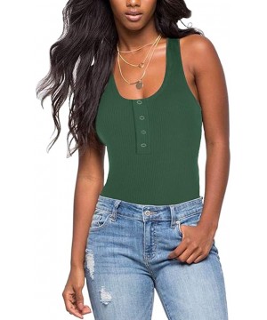 Shapewear Bodysuit for Women Sexy Scoop Neck Racerback Tank Top Button Down - Army Green - C018TN6HT7E