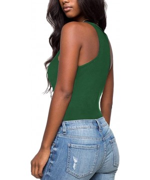 Shapewear Bodysuit for Women Sexy Scoop Neck Racerback Tank Top Button Down - Army Green - C018TN6HT7E