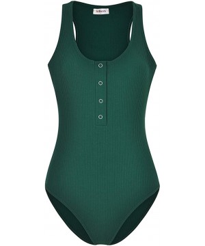 Shapewear Bodysuit for Women Sexy Scoop Neck Racerback Tank Top Button Down - Army Green - C018TN6HT7E