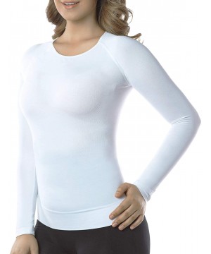 Thermal Underwear Womens Bamboo Slimming Undershirts for Tummy Waist and Bust Long Sleeves Thermal Underwear Round Neck - Whi...