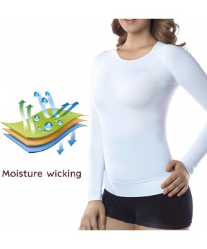 Thermal Underwear Womens Bamboo Slimming Undershirts for Tummy Waist and Bust Long Sleeves Thermal Underwear Round Neck - Whi...