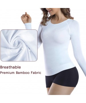 Thermal Underwear Womens Bamboo Slimming Undershirts for Tummy Waist and Bust Long Sleeves Thermal Underwear Round Neck - Whi...