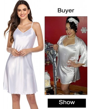 Nightgowns & Sleepshirts Women Satin Chemise Nightgown Sexy Full Slips Sleepwear Nightdress - White - CV18SOMMMU0