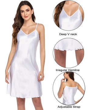 Nightgowns & Sleepshirts Women Satin Chemise Nightgown Sexy Full Slips Sleepwear Nightdress - White - CV18SOMMMU0