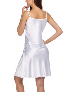 Nightgowns & Sleepshirts Women Satin Chemise Nightgown Sexy Full Slips Sleepwear Nightdress - White - CV18SOMMMU0