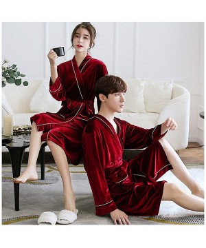 Robes Burgundy Women's Kimono Men's Velour Sleep Robe V-Neck Pajamas Sleepwear Spring Home Wear Nightgown Bath Gown Sleepshir...