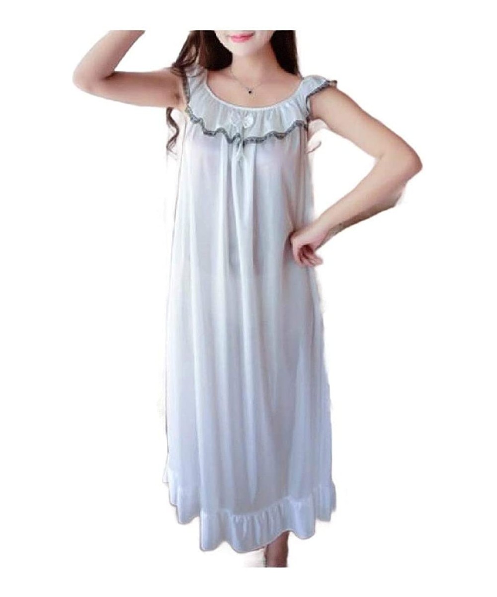 Nightgowns & Sleepshirts Women's Lace Stiching Cute Sexy Baggy Style Pjs Mid-Long Sleep Dress - As1 - C419E70Y9GQ