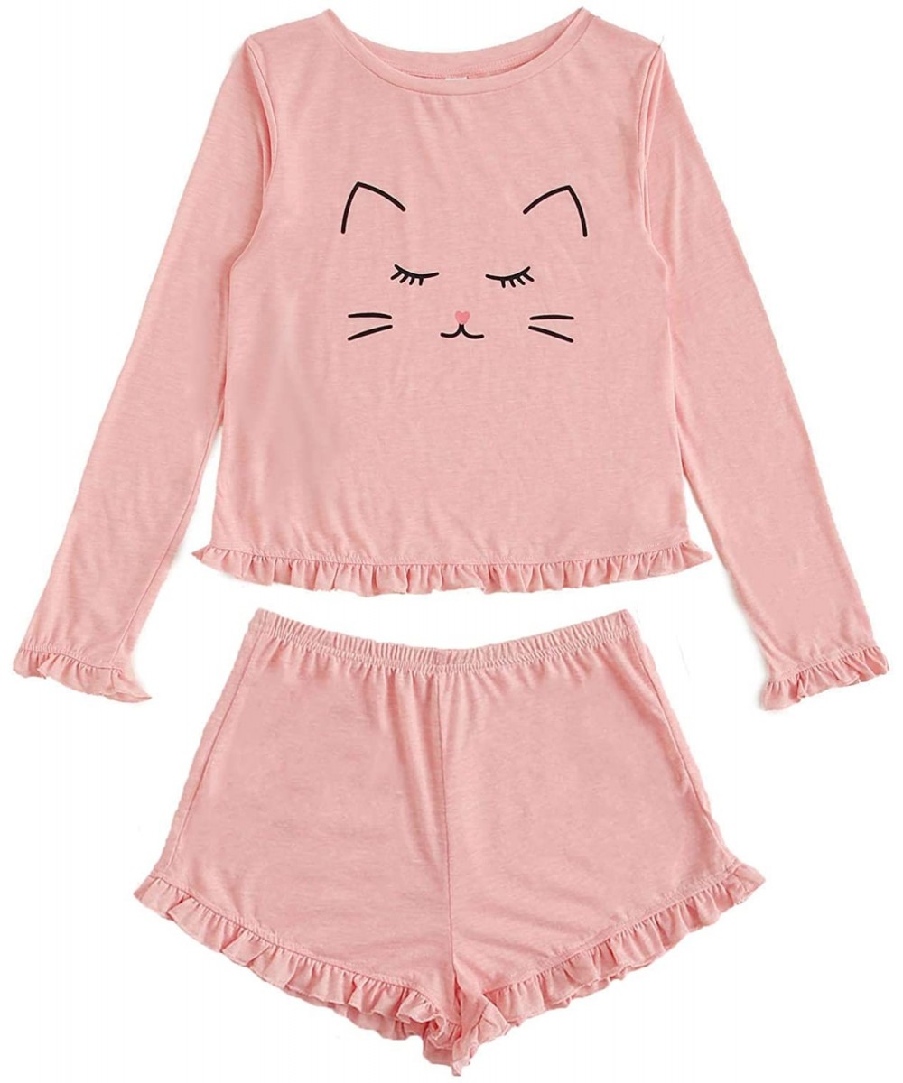 Sets Cartoon Long Sleeve Top and Shorts Pajama Set - Pink - CP18AHC3HT4