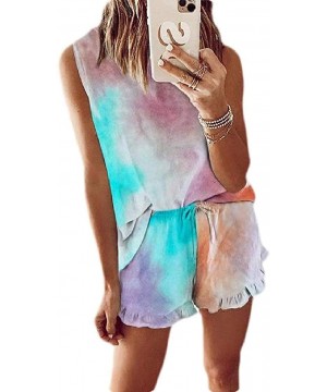 Sets Women's Tie Dyed Shorts Set Sports Set Summer Sleeveless Lounge and Tank - Blue - CI190T2AGZR