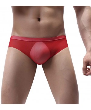 Briefs Men's Sexy Mesh Low Waist Underwear Soft Breathable Knickers Short Briefs - Red - CR18USL7WCY