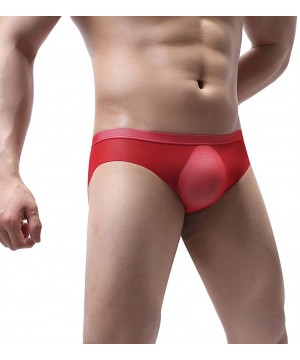 Briefs Men's Sexy Mesh Low Waist Underwear Soft Breathable Knickers Short Briefs - Red - CR18USL7WCY