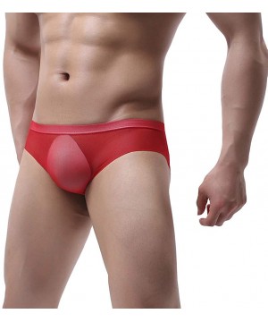 Briefs Men's Sexy Mesh Low Waist Underwear Soft Breathable Knickers Short Briefs - Red - CR18USL7WCY