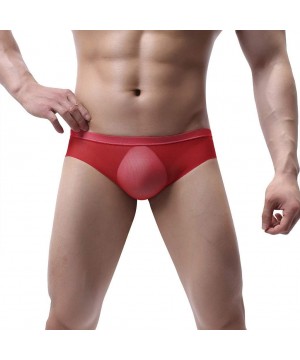 Briefs Men's Sexy Mesh Low Waist Underwear Soft Breathable Knickers Short Briefs - Red - CR18USL7WCY