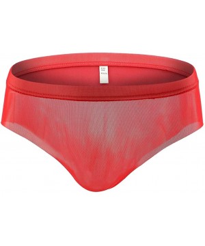 Briefs Men's Sexy Mesh Low Waist Underwear Soft Breathable Knickers Short Briefs - Red - CR18USL7WCY