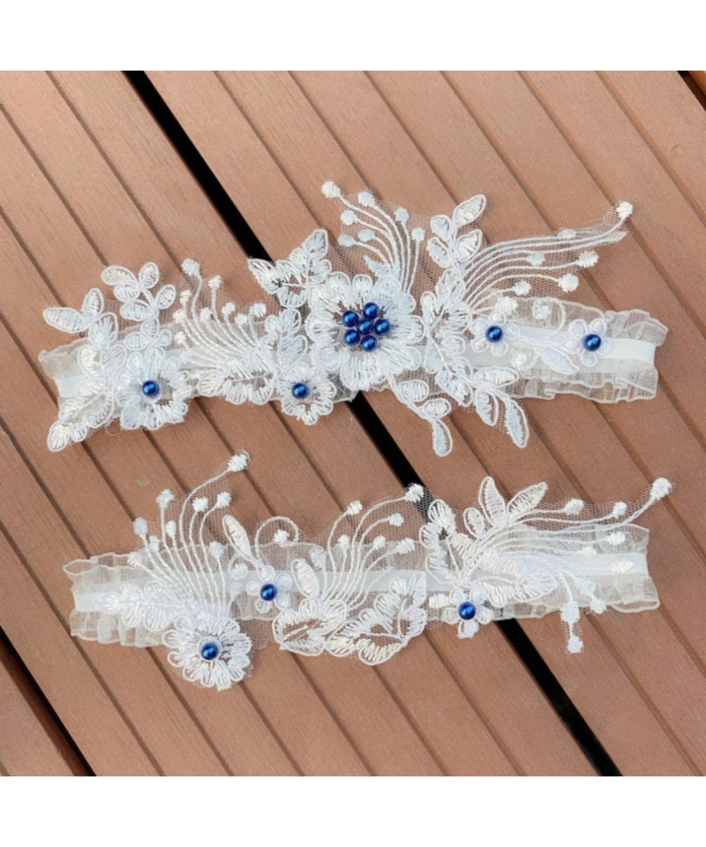 Garters & Garter Belts Lace Flower Garters-Sexy Thigh Leg Decor Wedding Bridal Accessory for Women - Blue - CW198AXAQAQ