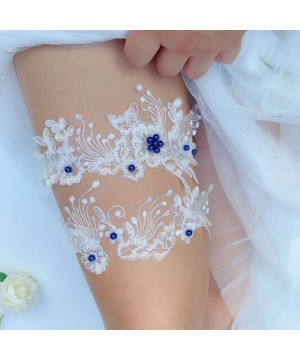 Garters & Garter Belts Lace Flower Garters-Sexy Thigh Leg Decor Wedding Bridal Accessory for Women - Blue - CW198AXAQAQ