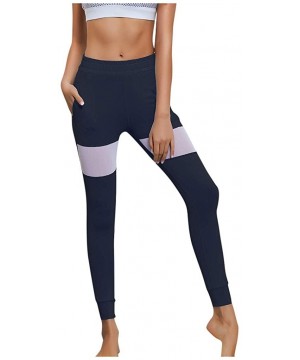 Tops Women Splice High Waist Sports Leggings Casual Elastic Fitness Yoga Pants with Pockets - Blue - C018UXD60Z9