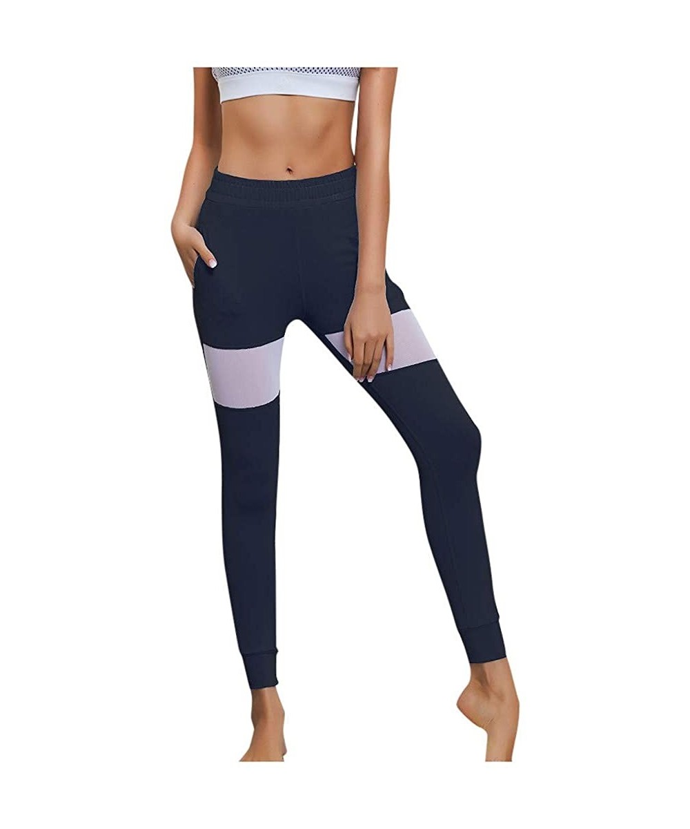 Tops Women Splice High Waist Sports Leggings Casual Elastic Fitness Yoga Pants with Pockets - Blue - C018UXD60Z9