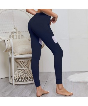 Tops Women Splice High Waist Sports Leggings Casual Elastic Fitness Yoga Pants with Pockets - Blue - C018UXD60Z9