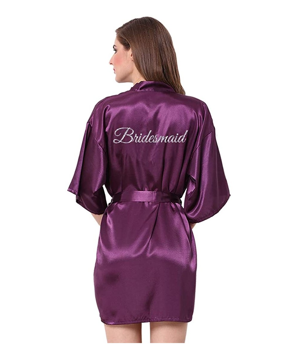 Robes Satin Kimono Wedding Party Getting Ready Robe with Glitters - B-dark Purple (Bridesmaid) - CD18X3Y6WO4