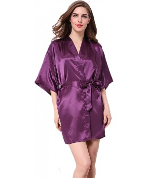 Robes Satin Kimono Wedding Party Getting Ready Robe with Glitters - B-dark Purple (Bridesmaid) - CD18X3Y6WO4