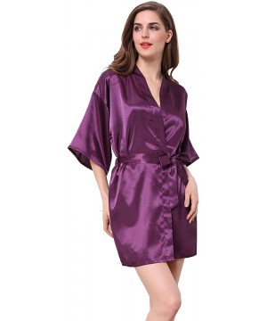 Robes Satin Kimono Wedding Party Getting Ready Robe with Glitters - B-dark Purple (Bridesmaid) - CD18X3Y6WO4