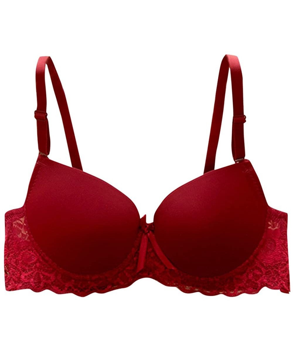 Bras Women's Basic Plain Bras Lace Push Up Bras Ultimate Lift and Support Bralette Cami - Wine Red - CJ18IGWRAAM