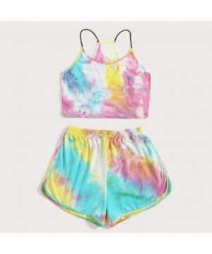 Sets Womens Pyjama Sets Summer Tie Dye Sportswear Sleeveless Tops Shorts Yoga Tank Cami Shirt Sleepwear Outfits Blue - CJ19CI...