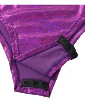 Shapewear Womens Sexy Wetlook Holographic Scoop Neck Long Sleeve Hooded Leotard Bodysuit Clubwear - Purple - CS1939RQUOH