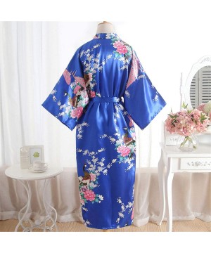 Robes Women's Satin Kimono Robes Bride Bridesmaids Print Blossom Nightdress Wedding Bridal - Blue - CZ18T955Y6Y