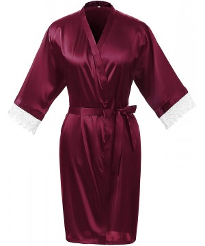 Robes Timormode Womens Silk Robes Satin Kimono Robes Short Bridesmaid Robes with Lace - C Burgundy - CV19C5TZOS0