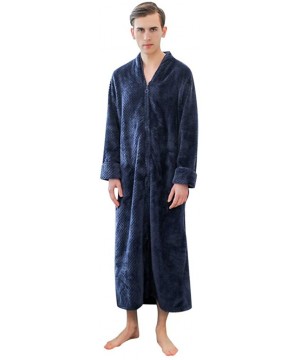 Robes Long Hooded Zipper Bathrobe Pajamas for Men Long Sleeve Robes Winter Warm Housecoat Nightgown Sleepwear Loungewear - Na...