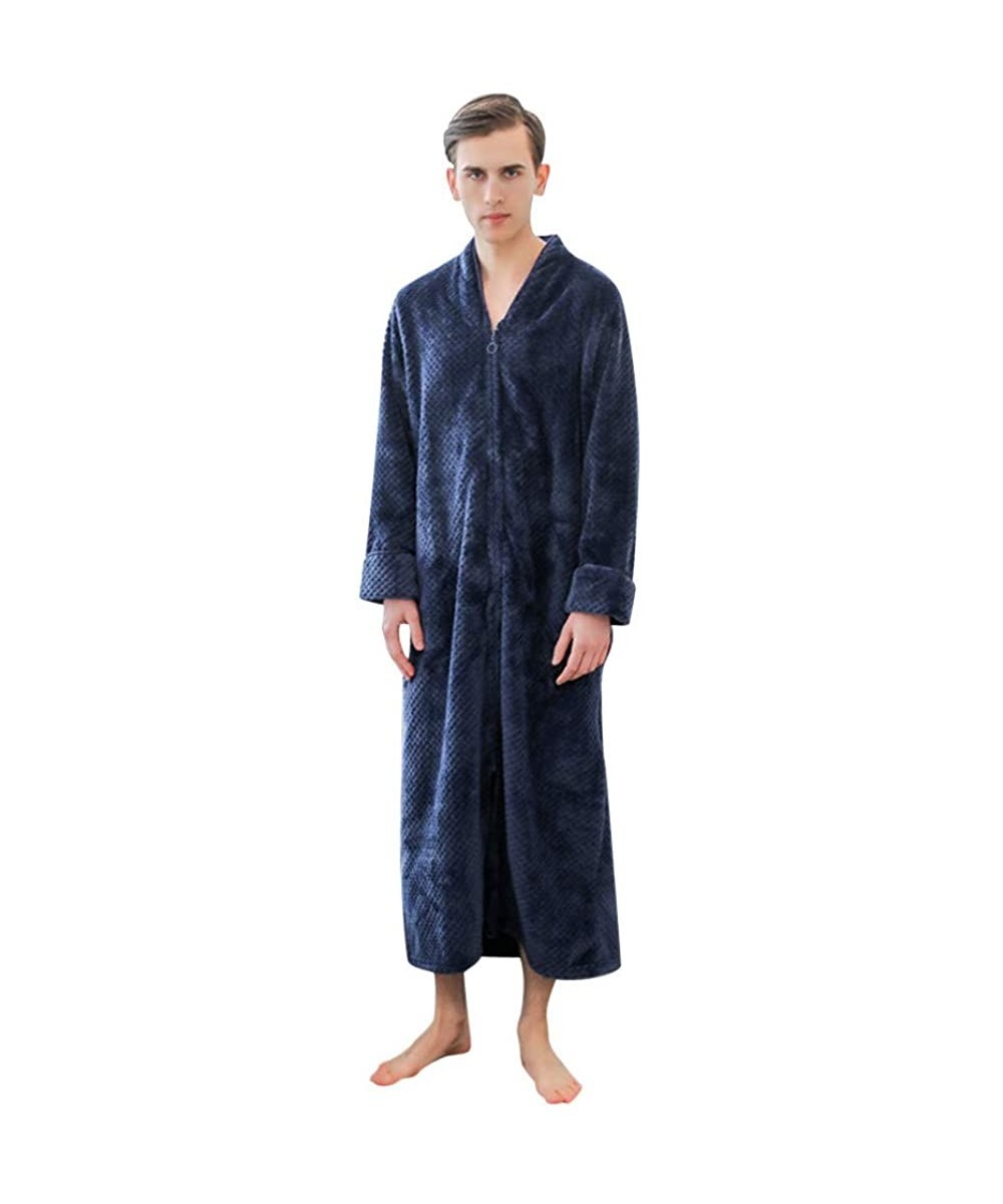 Robes Long Hooded Zipper Bathrobe Pajamas for Men Long Sleeve Robes Winter Warm Housecoat Nightgown Sleepwear Loungewear - Na...