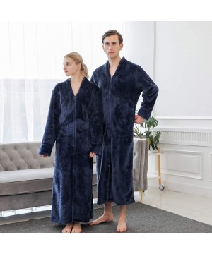 Robes Long Hooded Zipper Bathrobe Pajamas for Men Long Sleeve Robes Winter Warm Housecoat Nightgown Sleepwear Loungewear - Na...