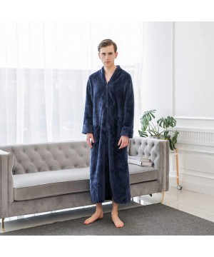 Robes Long Hooded Zipper Bathrobe Pajamas for Men Long Sleeve Robes Winter Warm Housecoat Nightgown Sleepwear Loungewear - Na...