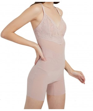 Shapewear Womens Shapewear Tummy Control Romper Smooth Body Briefer - Bodysuit Pink 1 - C518A0YTHEW