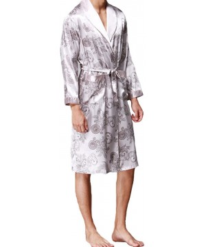 Robes Men Robes Nightgown Bathrobe Faux Silk Long Sleeve Chinese Dragon Print Pajamas Sleepwear Kimono Men Long Homewear - Bl...