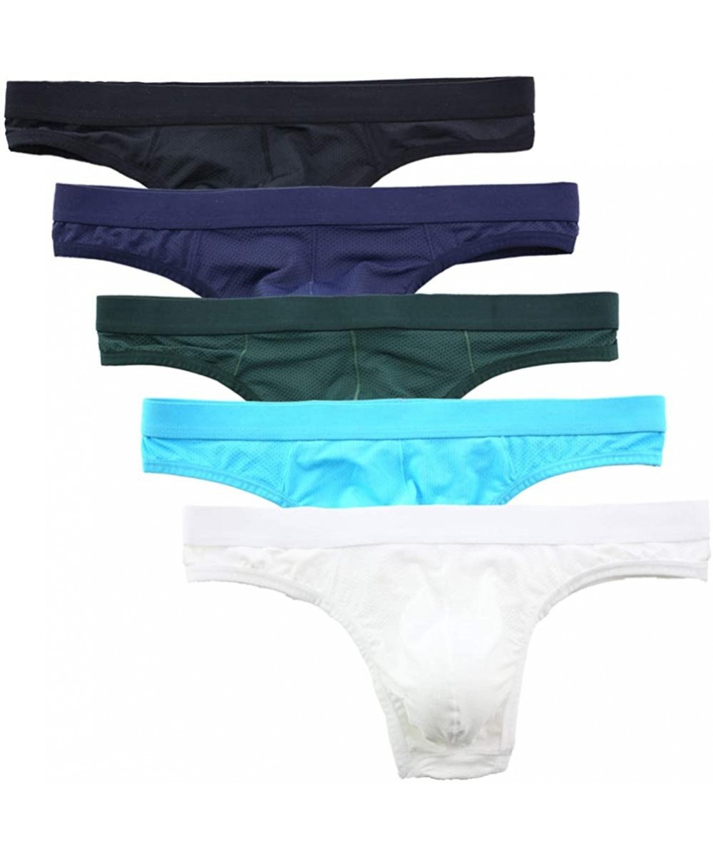 G-Strings & Thongs Men's Thong Underwear Elastic Micro Mesh Bikini Briefs - 5-pack Assorted 1 - CV18AU7L8OZ