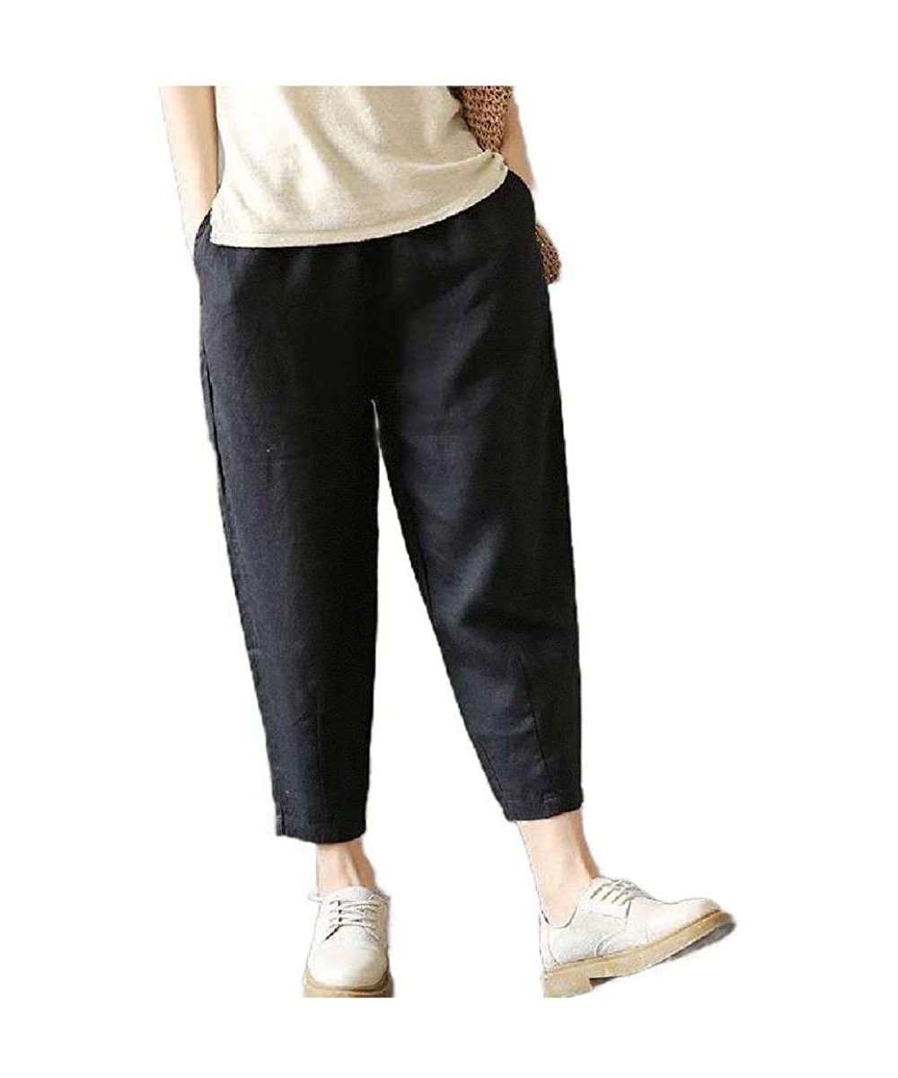 Bottoms Womens Cotton Solid Colored Elastic Over Waist Lounge Harem Pants - Black - C619D372K03