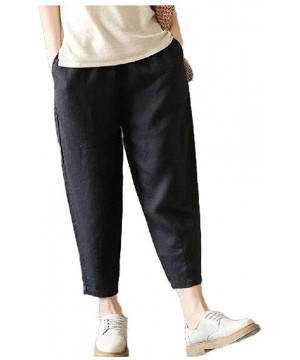 Bottoms Womens Cotton Solid Colored Elastic Over Waist Lounge Harem Pants - Black - C619D372K03