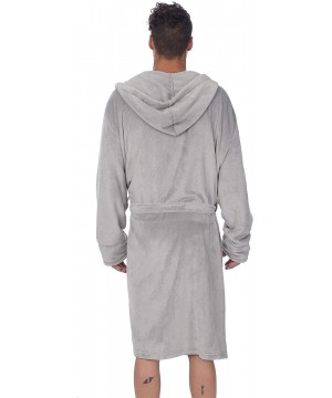 Robes Men's Hooded Premium Plush Fleece Lounge Bathrobe - Light Grey - CQ18KNL995M