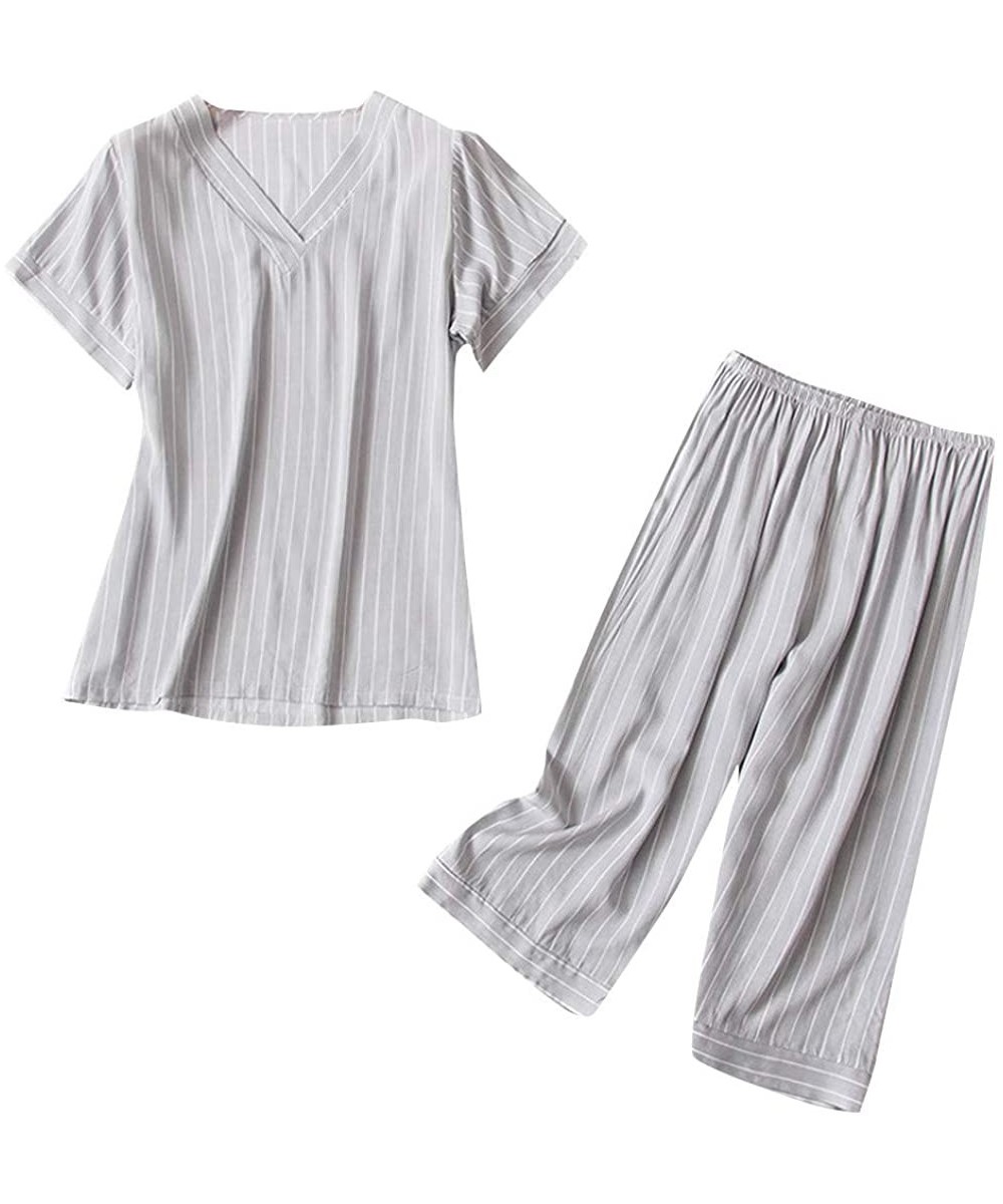 Sets Womens Pajama Set-Short Sleeve Pajamas Bamboo Sleepwear Capri Pants Pj Set for Women - Gray - C918UUK6TXU