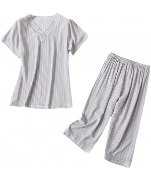 Sets Womens Pajama Set-Short Sleeve Pajamas Bamboo Sleepwear Capri Pants Pj Set for Women - Gray - C918UUK6TXU