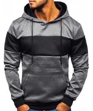 Thermal Underwear Men Patchwork Drawstring Hoodie Pure Color Hooded Long Sleeve Sweatshirt Pullover with Pockets - Gray - CV1...