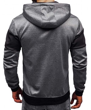 Thermal Underwear Men Patchwork Drawstring Hoodie Pure Color Hooded Long Sleeve Sweatshirt Pullover with Pockets - Gray - CV1...